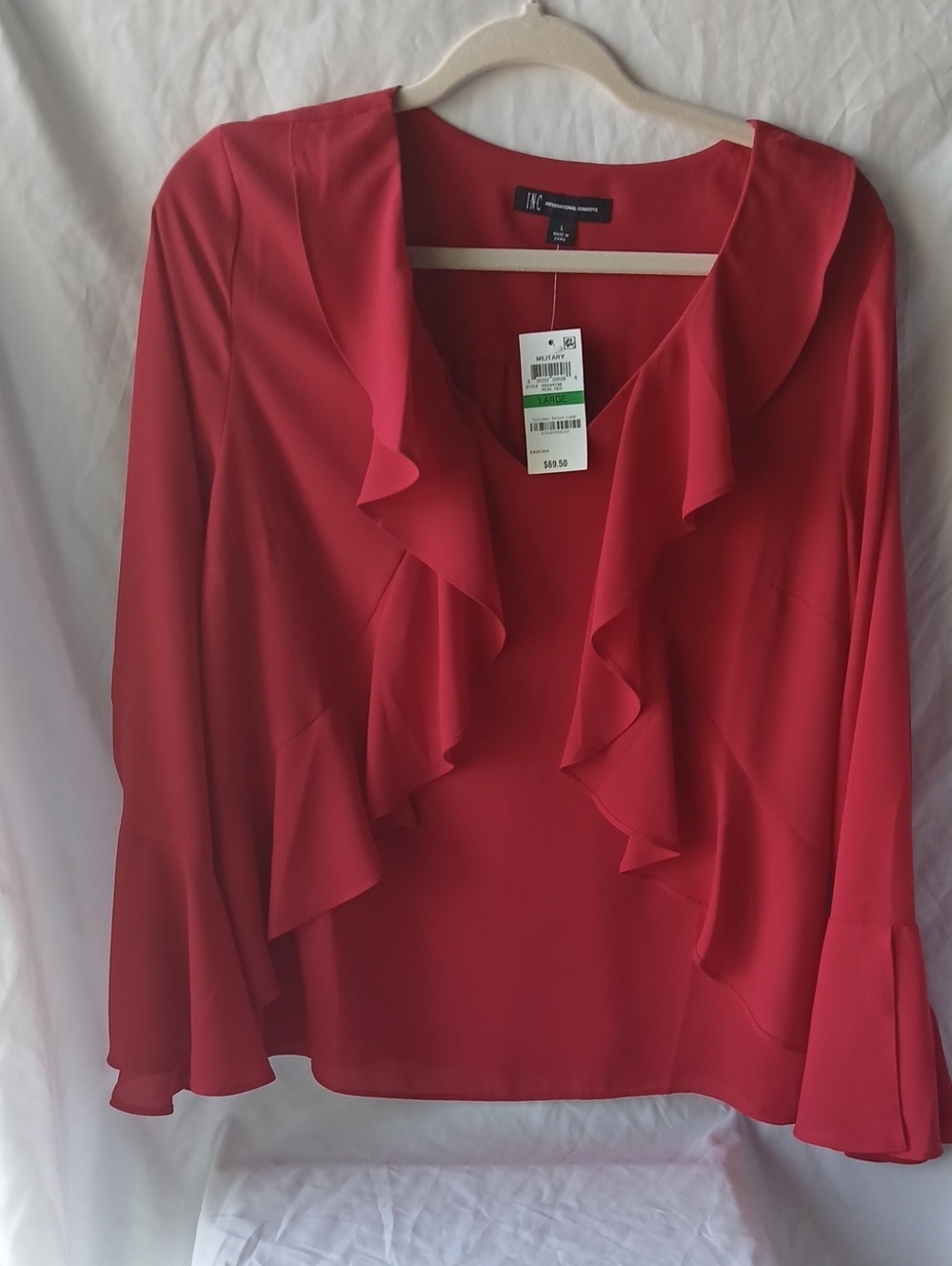 Christmas Blouse! H&M Bright Red Ruffle-Front Blouse
